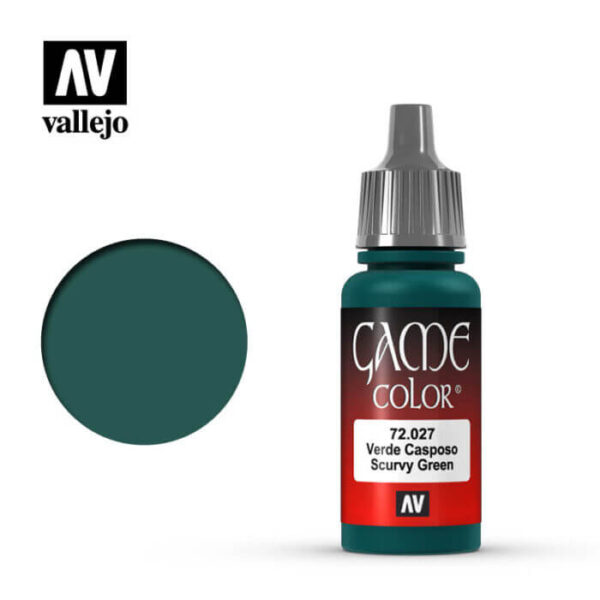 72027 Verde casposo-Scurf Green Esta gama de pinturas acrílicas, ha sido diseñada especialmente para contener todos los colores utilizados frecuentemente en figuras de fantasía. Los colores se presentan en botellas de 17 ml.