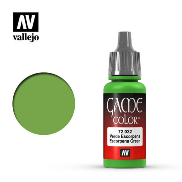 72032 Verde escorpena-Scorpy green Esta gama de pinturas acrílicas, ha sido diseñada especialmente para contener todos los colores utilizados frecuentemente en figuras de fantasía. Los colores se presentan en botellas de 17 ml.