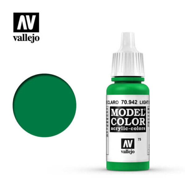 acrylicos vallejo 075 Verde claro-Light green 70.942 17ml Model Color es la gama mas amplia de pinturas acrílicas para Modelismo.