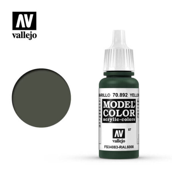 acrylicos vallejo 087 Oliva amarillo-Yellow olive 70.892 17ml Model Color es la gama mas amplia de pinturas acrílicas para Modelismo.