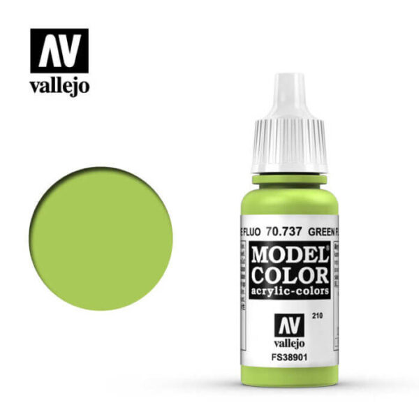 acrylicos vallejo 210 Verde fluo-Green fluo 70.737 17ml Pintura fluorescente, para lograr los mejores resultados se debe aplicar sobre una imprimación blanca.