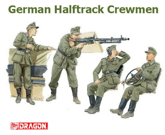 dragon 6193 German Halftrack crewmen Kit en plástico para montar y pintar. Incluye 4 figuras de tripulantes de semi-oruga alemán. Piezas 30+