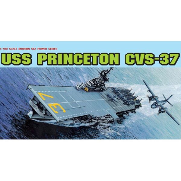 dragon 7079 USS Princeton CVS-37 1/700 Kit en plástico para montar y pintar. Incluye piezas en fotograbado. Permite la opción de exponerlo con el casco completo o por la linea de flotación.