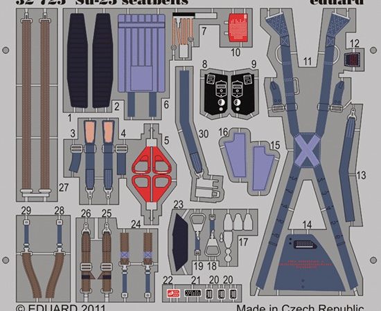 eduard 32725 Su-25 Frogfoot Seatbelts 1/32 Cinturones de seguridad en fotograbado coloreado para el caza Su-25 Frogfoot.