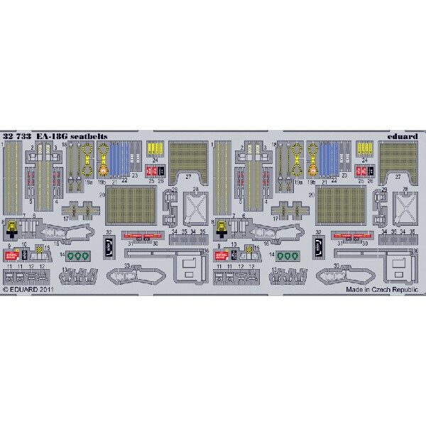 eduard 32733 EA-18G Super Hornet Seatbelts 1/32 Cinturones de seguridad en fotograbado coloreado para el caza EA-18G Super Hornet.