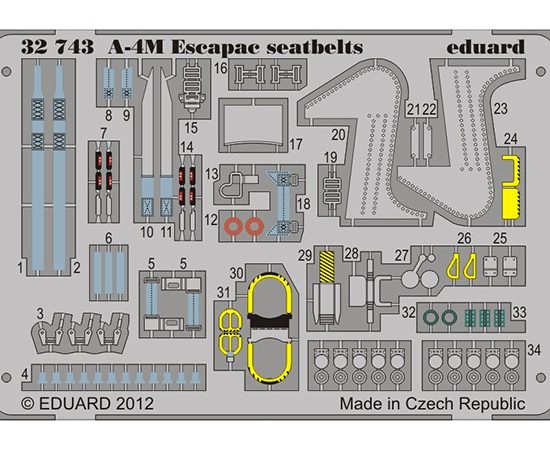 eduard 32743 A-4M Skyhawk Escapac seatbelts 1/32 Cinturones de seguridad en fotograbado coloreado para el caza A-4M Skyhawk.