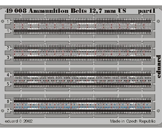 eduard 49008 Ammunition Belts 12,7mm US 1/48 Piezas en fotograbado a color para representar las contas de munición de 12,70 mm USA
