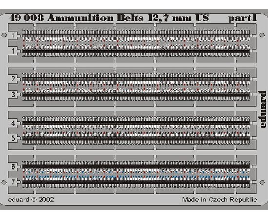 eduard 49008 Ammunition Belts 12,7mm US 1/48 Piezas en fotograbado a color para representar las contas de munición de 12,70 mm USA