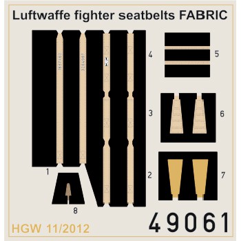 eduard 49061 Seatbelts Luftwaffe WWII Fighters Fabric 1/48 Cinturones de seguridad impresos a color y hebillas en fotograbado para los aviones de caza alemanes durante la Segunda Guerra Mundial.