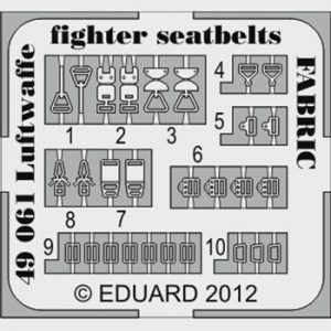 eduard 49061 Seatbelts Luftwaffe WWII Fighters Fabric 1/48 Cinturones de seguridad impresos a color y hebillas en fotograbado para los aviones de caza alemanes durante la Segunda Guerra Mundial.