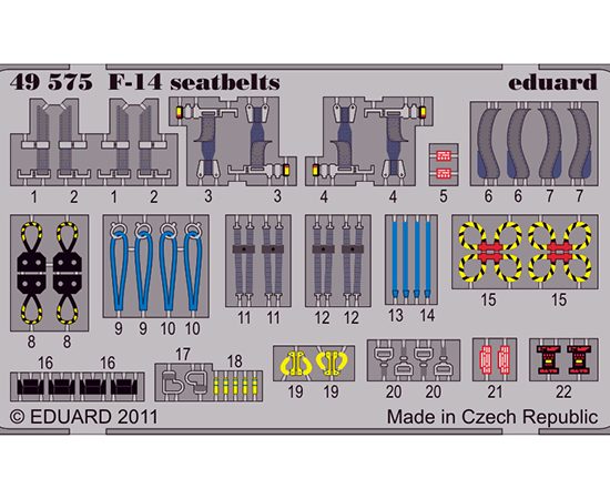 eduard 49575 Seatbelts F-14 Tomcat (Hobby Boss) 1/48 Cinturones de seguridad en fotograbado coloreado para el F-14 Tomcat