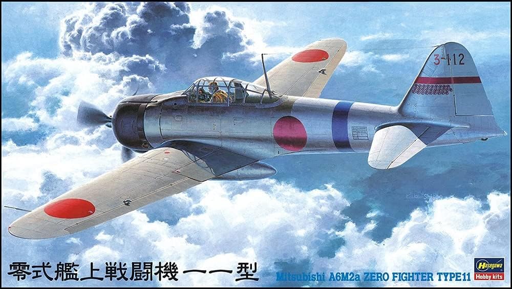 Mitsubishi A6M2a Zero Fighter Type 11 Kit in plástico para montar y pintar. Hoja de calcas con 4 decoraciones. Escala 1/48