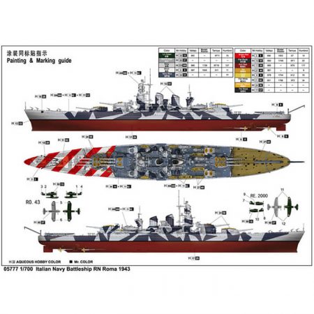 trumpeter 05777 Italian Battleship RN Roma 1943 1/700 Kit en plástico para montar y pintar. Opción de casco completo o por línea de flotación.