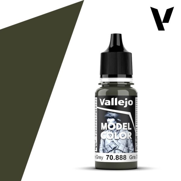 Gris oliva - Olive grey 70.888 18ml Model Color es la gama mas amplia de pinturas acrílicas para Modelismo. Los colores se han seleccionados siguiendo los criterios de los mejores modelistas basándose en referencias de Federal Standard, RAL y RLM.