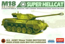 ACADEMY 35002 M18 Super Hellcat 90mm 1/35 Kit en plástico para montar y pintar. Incluye detalle de interior. Cadenas realistas en banda de goma. Calcas por Cartograf.