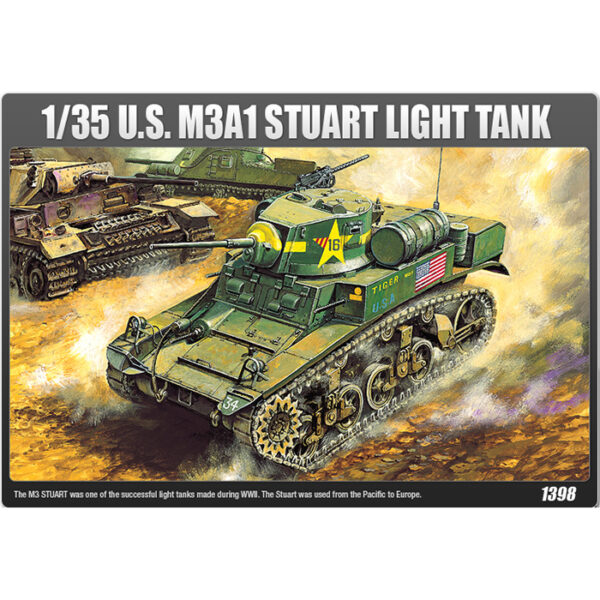 academy 13269 M3A1 Stuart Light Tank Kit en plástico para montar y pintar. Incluye interior de la torreta y cámara de combate detallado.