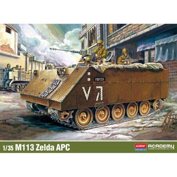 academy 13557 IDF M113 Zelda APC Kit en plástico para montar y pintar. Se puede montar en las versiones de mando o de blindaje extra. Incluye piezas en fotograbado, equipo de campaña y 5 figuras