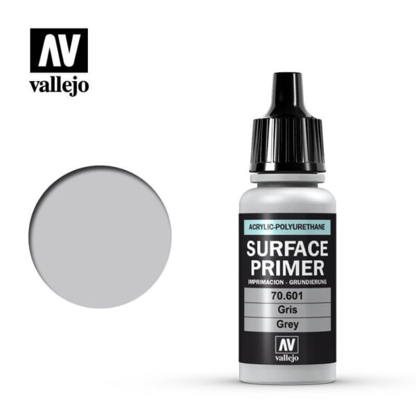 acrylicos vallejo AV 70601 Gris Grey 17ml Imprimación a base agua y poliuretano.Tiene un acabado mate autonivelante de extraordinaria dureza y resistencia.