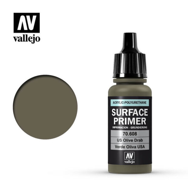 acrylicos vallejo AV 70608 Verde Oliva U.S. Olive Drab 17ml Imprimación a base agua y poliuretano.Tiene un acabado mate autonivelante de extraordinaria dureza y resistencia.