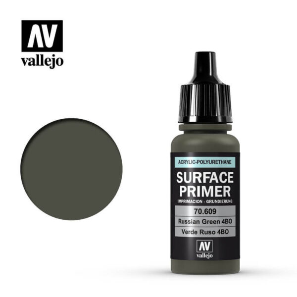 acrylicos vallejo AV 70609 Verde Ruso Russian Green 4B0 17ml Imprimación a base agua y poliuretano.Tiene un acabado mate autonivelante de dureza y resistencia.