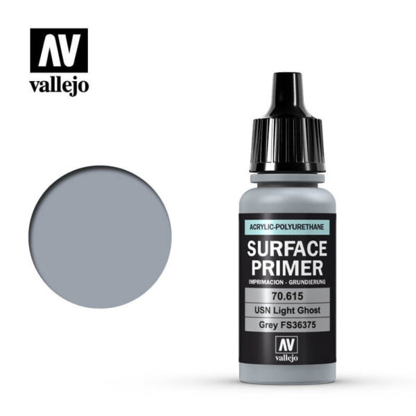 acrylicos vallejo AV 70615 USN Light Gost Grey FS36375 17ml Imprimación a base agua y poliuretano.Tiene un acabado mate autonivelante de extraordinaria dureza y resistencia.