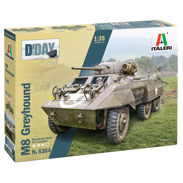 italeri 6364 M8 Greyhound 1/35 Kit en plástico para montar y pintar. Hoja de calcas con 4 decoraciones.