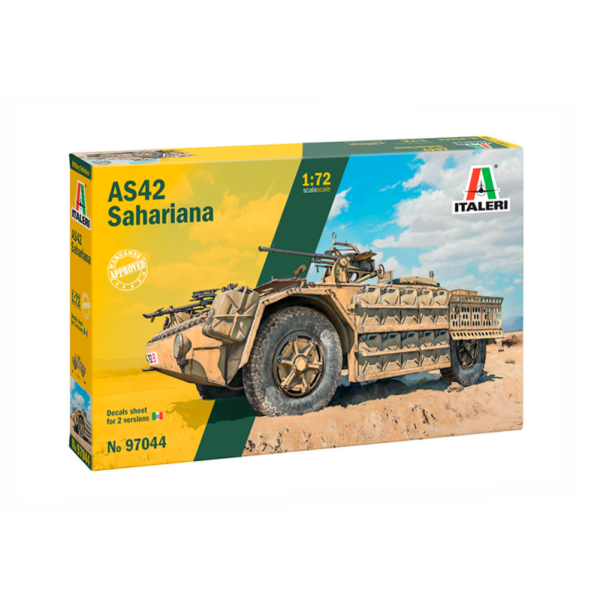 italeri 97044 Camionetta AS42 Sahariana Kit en plástico para montar y pintar. Hoja de calcas con 2 decoraciones italianas en Tunez, primavera 1943. Longitud 78mm Escala 1/72