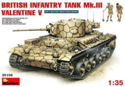 miniart 35106 Valentine V Mk.III Britsh Infantry Tank Kit en plástico para montar y pintar. Incluye fotograbado, cadenas por eslabones y dos figuras. Escala 1/35