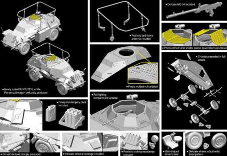 Sd.Kfz.223 1+1 1/72 Kit en plástico para montar y pintar. Incluye fotograbados. Piezas para montar dos vehículos completos.