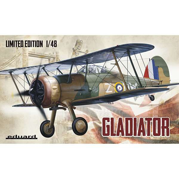 eduard 1145 Gloster Gladiator o Gloster SS.37, fue el último caza biplano utilizado por la RAF. Utilizado por la RAF y la FAA, también fue utilizado por numerosas Fuerzas Aéreas durante los años 30. El Gloster Gladiator lucho prácticamente en todos los frentes durante la 2GM con varias Fuerzas Aéreas, algunas también del Eje. A pesar de ser sobrepasado por oponentes más avanzados se defendía razonablemente bien.