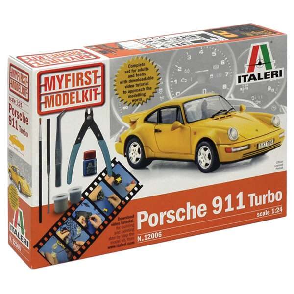 italeri 12006 Porsche 911 Turbo My First Model Kit Kit en plástico para montar y pintar. Incluye pegamento, pintura, pincel, pinzas, lima y alicate de corte.