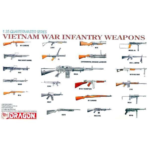 dragon 3818 Vietnam War Infantry Weapons Kit en plástico para montar y pintar. Un completo juego de armas de infantería utilizadas durante la Guerra de Vietnam.