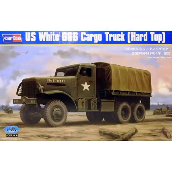 hobby boss 83801 US White 666 Cargo Truck Hard Top Kit en plástico para montar y pintar. Incluye piezas en fotograbado. Decoración USA Army. Dimensiones: 197mm x 70mm.