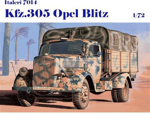 italeri 7014 Kfz 305 Opel Blitz Kit en plástico para montar y pintar. Incluye calcas para 5 decoraciones alemanas. Dimensiones 83mm