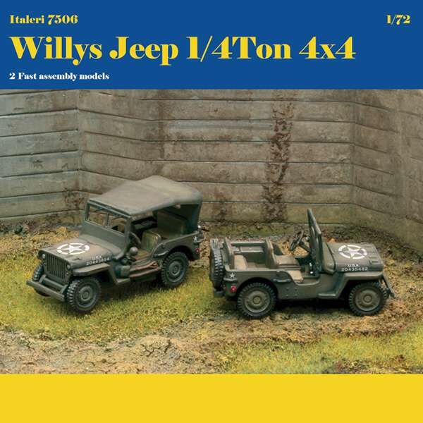 italeri 7506 WILLYS JEEP 1/4 TON 4X4 FAST ASSEMBLY Kit de plástico para montar y pintar. La caja contiene piezas para montar 2 Willys Jeep de montaje rápido.