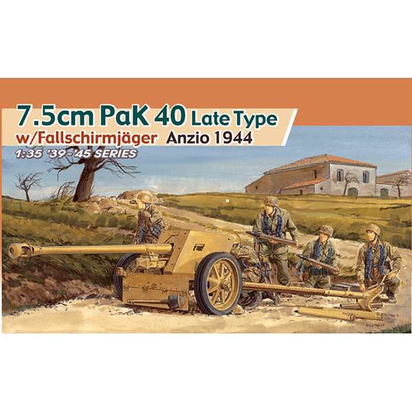 dragon 6250 7.5cm PaK 40 Late Type w/Fallschirmjäger Anzio 1944 Kit en plástico para montar y pintar. Incluye 5 figuras de paracaidistas alemanes SGM. Piezas 295+