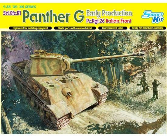 dragon 6267 Sd.Kfz.171 Panther G Ezarly Production Pz.Rgt.26 Italian Front Kit en plástico para montar y pintar. Incluye piezas en fotograbado. Decoración para un vehículo del Regimiento Panzer nº 26 en el frente Italiano. Piezas 490+