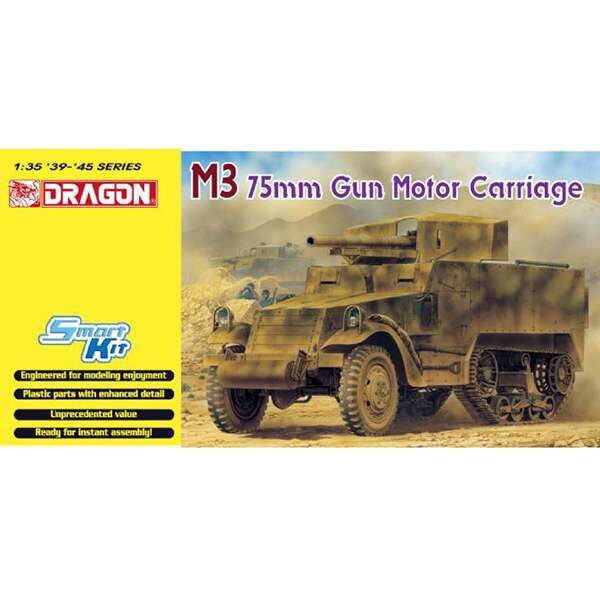 dragon 6467 M3 75mm Gun Motor Carriage Kit en plástico para montar y pintar. Incluye piezas en fotograbado. Opción de 7 decoraciones. Piezas 250+