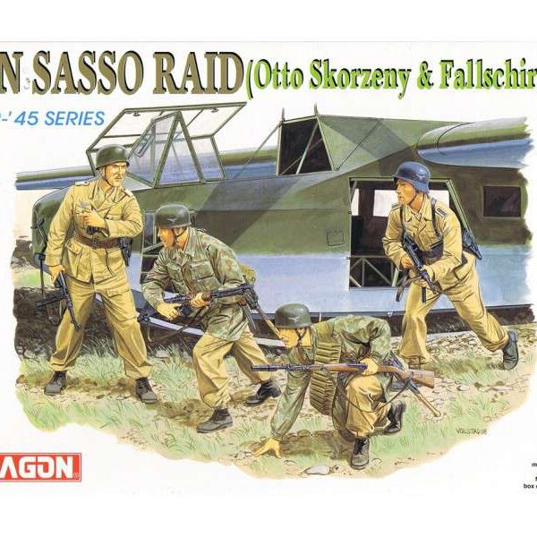 dragon 6094 Gran Sasso Raid Otto Skorzeny & Fallschirmjager Kit en plástico para montar y pintar. Incluye 4 figuras: Otto Skorzeny y 3 paracaidistas alemaneas. Piezas 60+