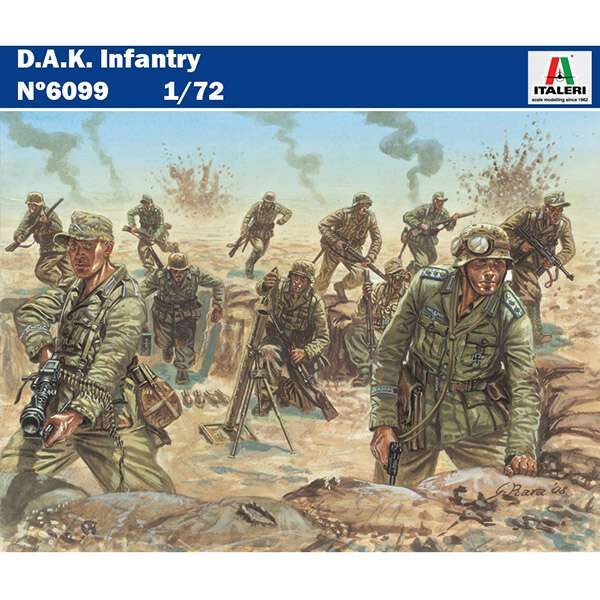 italeri 6099 DAK Infantry Kit en plástico para montar y pintar. Incluye 48 figuras de soldados del Deutsches Afrika Korps en 16 posturas diferentes. Escala 1/72