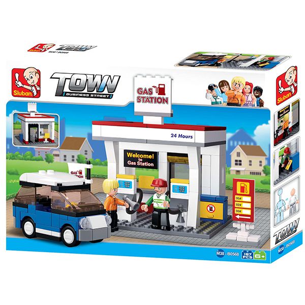 Sluban B0568 Gas Station Juego de construcción por bloques de plástico compatibles con Lego y otras marcas.