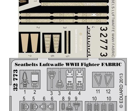 eduard 32773 Seatbelts Luftwaffe WWII Fighter Fabric 1/32 Cinturones de seguridad impresos a color y hebillas en fotograbado para los cazas de la Luftwaffe durante la Segunda Guerra Mundial.