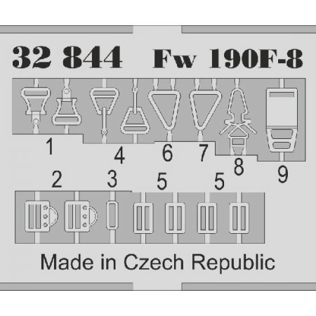 eduard 32844 Seatbelts Focke-Wulf Fw 190F-8 Fabric 1/32 Cinturones de seguridad impresos a color y hebillas en fotograbado para las maquetas del Focke-Wulf Fw 190F-8.