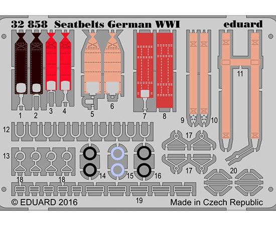 eduard 32858 Seatbelts German WWI 1/32 Cinturones de seguridad en fotograbado coloreado para los aviones alemanes durante la Primera Guerra Mundial.