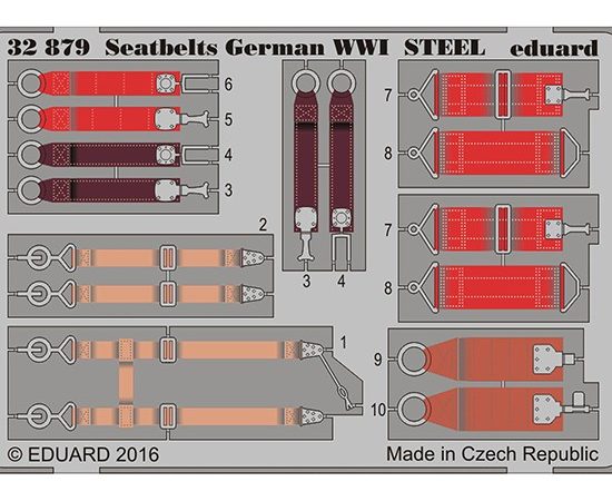 eduard 32879 Seatbelts STEEL German WWI 1/32 Cinturones de seguridad en fotograbado coloreado para los aviones alemanes durante la Primera Guerra Mundial.
