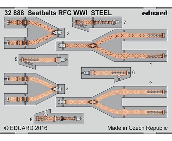 eduard 32888 Seatbelts STEEL RFC WWI 1/32 Cinturones de seguridad en fotograbado coloreado para los aviones ingleses de Royal Flying Corps durante la Primera Guerra Mundial.