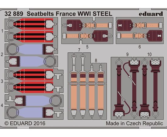 eduard 32889 Seatbelts STEEL France WWI1/32 Cinturones de seguridad en fotograbado coloreado para los aviones franceses durante la Primera Guerra Mundial.