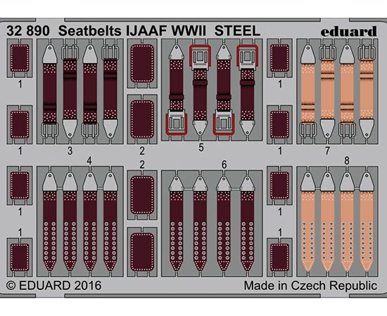 eduard 32890 Seatbelts STEEL IJAAF WWII 1/32 Cinturones de seguridad en fotograbado coloreado para los aviones de la Imperial Japanese Army Air Force durante la Segunda Guerra Mundial.