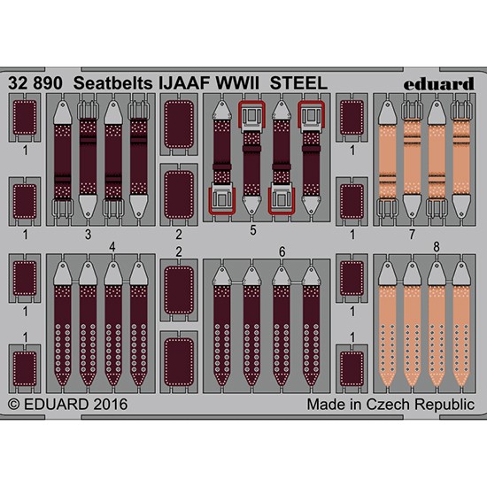 eduard 32890 Seatbelts STEEL IJAAF WWII 1/32 Cinturones de seguridad en fotograbado coloreado para los aviones de la Imperial Japanese Army Air Force durante la Segunda Guerra Mundial.