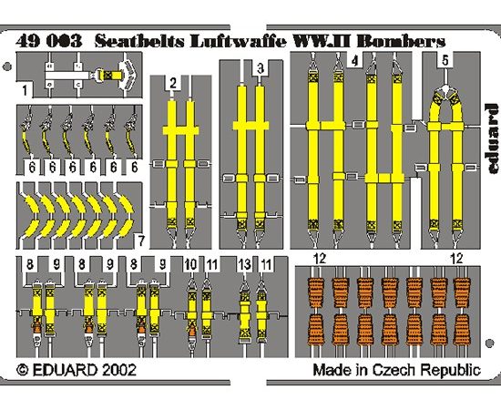 eduard 49003 Seatbelts Luftwaffe WWII Bombers 1/48 Cinturones de seguridad en fotograbado coloreado para los bombarderos de la Luftwaffe durante la Segunda Guerra Mundial.